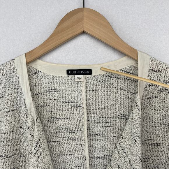 EILEEN FISHER Jacket S Tweed Blazer Cardigan Draped Open Front Off White - Picture 12 of 14